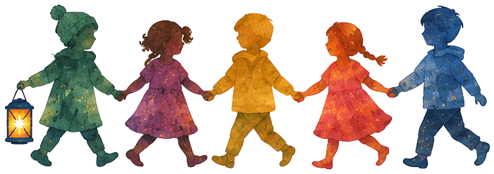 Children carrying lanterns at dusk